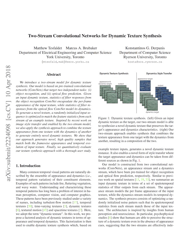 Two-Stream Convolutional Networks for Dynamic Texture Synthesis
